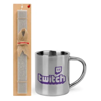 Twitch, Easter Set, metallic thermal cup (300ml) & Easter aromatic flat candle (30cm) (GRAY)