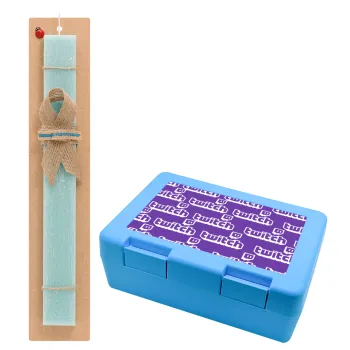 Twitch, Πασχαλινή Λαμπάδα με παιδικό δοχείο κολατσιού ΓΑΛΑΖΙΟ & κερί αρωματικό πλακέ (30cm) (ΤΙΡΚΟΥΑΖ)