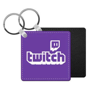 Twitch, Μπρελόκ Δερματίνη, τετράγωνο ΜΑΥΡΟ (5x5cm)