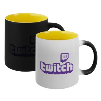 Twitch, Κούπα Μαγική εσωτερικό κίτρινη, κεραμική 330ml που αλλάζει χρώμα με το ζεστό ρόφημα
