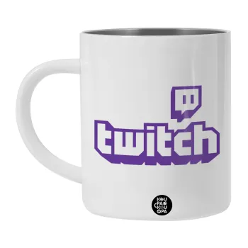 Twitch, Λευκή Ανοξείδωτη Μεταλλική Κούπα 450ml - Διπλού Τοιχώματος 