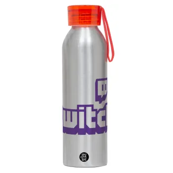 Twitch, Αλουμινένιο Αθλητικό Μπουκάλι 650ml – Ασημί με Κόκκινο Καπάκι και Λουράκι Σιλικόνης