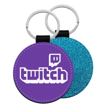 Twitch, Μπρελόκ Δερματίνη, στρογγυλό ΜΠΛΕ (5cm)