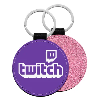 Twitch, Μπρελόκ Δερματίνη, στρογγυλό ΡΟΖ (5cm)