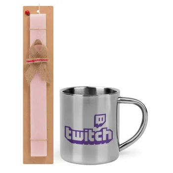 Twitch, Easter Set, metallic thermal cup (300ml) & aromatic flat Easter candle (30cm) (PINK)