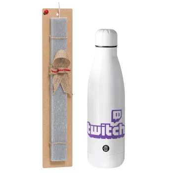 Twitch, Easter Set, metallic stainless thermos bottle (500ml) & scented flat Easter candle (30cm) (GRAY)
