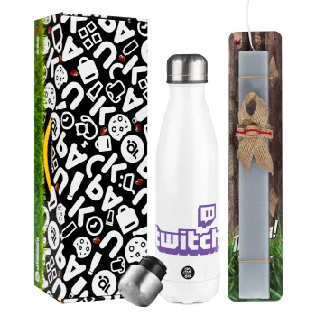 Twitch, Easter candle, metallic white thermos bottle (500ml) & aromatic flat candle (30cm) (GRAY)