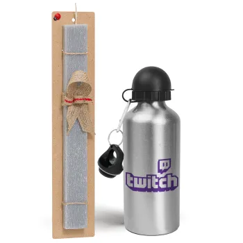 Twitch, Easter Set, metallic silver aluminum water bottle (500ml) & aromatic flat Easter candle (30cm) (GRAY)