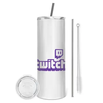 Twitch, Tumbler ποτήρι θερμό από ανοξείδωτο ατσάλι 600ml, με μεταλλικό καλαμάκι & βούρτσα καθαρισμού