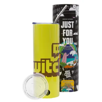 Twitch, Neon Yellow Travel Tumbler θερμό, μεταλλικό καλαμάκι(Ανωξείδωτο 304 Food grade, BPA free, 600ml)