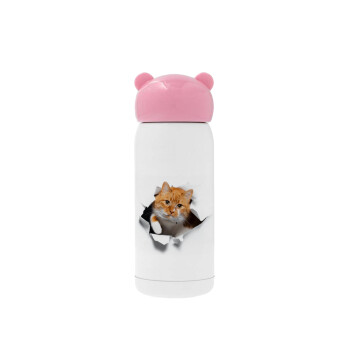 Cat cracked, Pink stainless steel thermal flask, 320ml