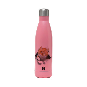 Cat cracked, Metal mug thermos Pink Mat (Stainless steel), double wall, 500ml