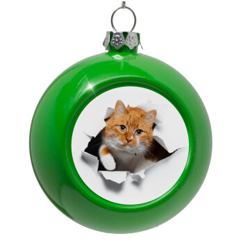Cat cracked, Green Christmas tree ornament bauble 8cm