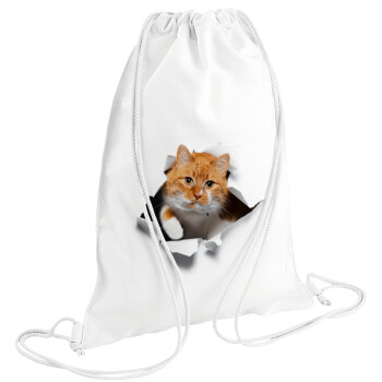 Cat cracked, Τσάντα πλάτης πουγκί GYMBAG λευκή (28x40cm)