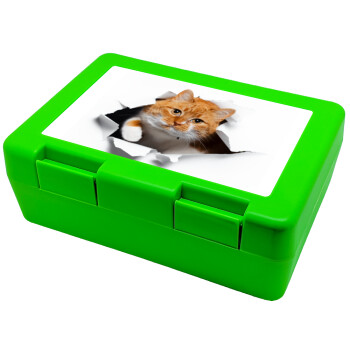 Cat cracked, Children's cookie container GREEN 185x128x65mm (BPA free plastic)