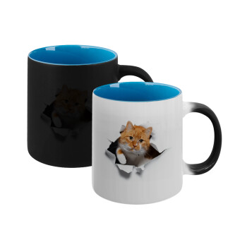 Cat cracked, Κούπα Μαγική εσωτερικό μπλε, κεραμική 330ml που αλλάζει χρώμα με το ζεστό ρόφημα