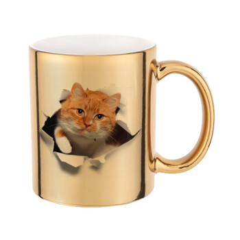 Cat cracked, Mug ceramic, gold mirror, 330ml