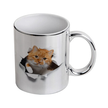 Cat cracked, Mug ceramic, silver mirror, 330ml