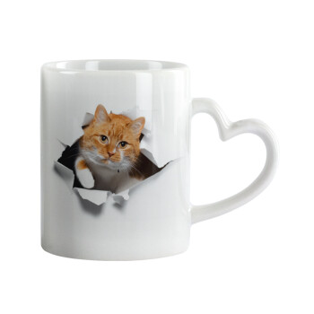 Cat cracked, Mug heart handle, ceramic, 330ml