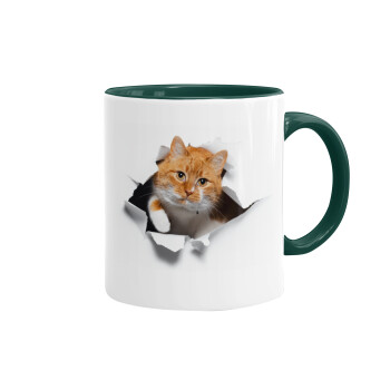 Cat cracked, Mug colored green, ceramic, 330ml
