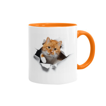 Cat cracked, Mug colored orange, ceramic, 330ml