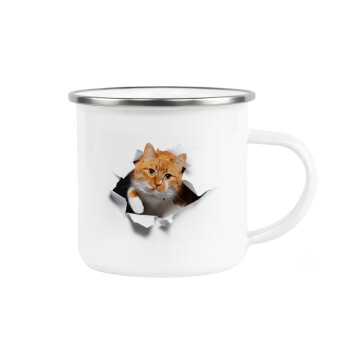 Cat cracked, Metallic enamel cup white 360ml