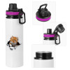 Metallic water bottle with safety lid, 850ml aluminum