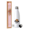 Easter Set, metallic stainless steel water bottle (750ml) & scented flat Easter candle (30cm) (PINK)