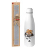 Easter Set, metallic stainless thermos bottle (500ml) & scented flat Easter candle (30cm) (GRAY)