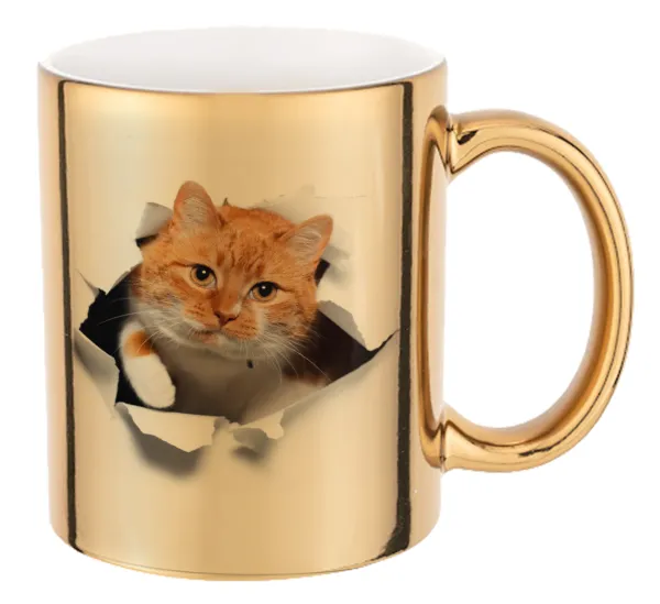 Cat cracked — Mug ceramic, gold mirror, 330ml