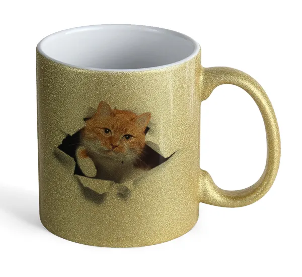 Cat cracked — Gold glitter mug that sparkles, ceramic, 330ml