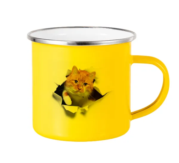Cat cracked — Yellow Enamel Metallic Cup 360ml