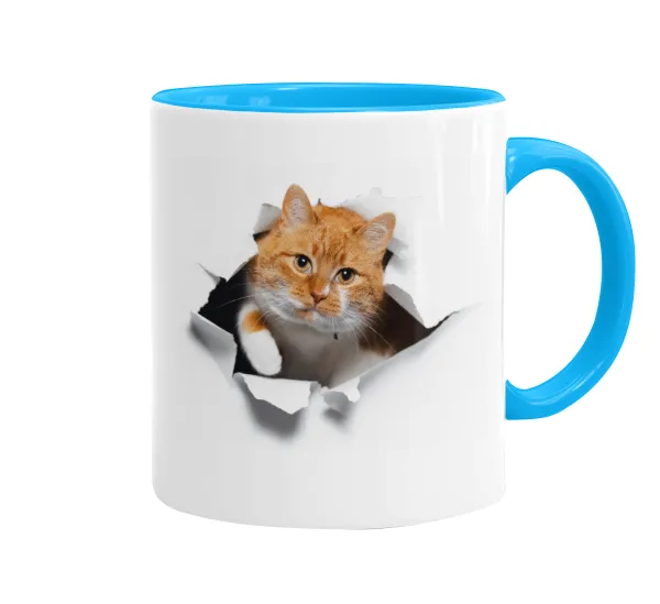 Cat cracked — Κούπα χρωματιστή γαλάζια, κεραμική, 330ml