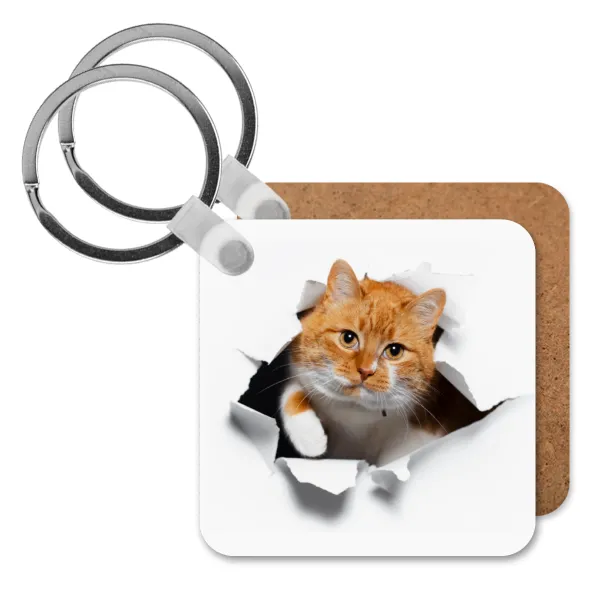 Cat cracked — Square wooden MDF keychain