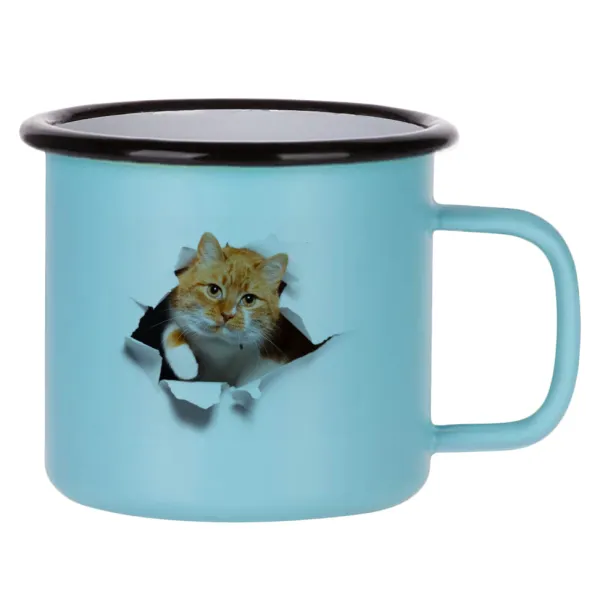 Cat cracked — Κούπα Μεταλλική εμαγιέ ΜΑΤ σιέλ 360ml