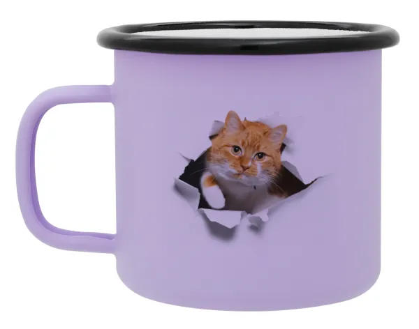 Cat cracked — Metal enamel mug, matte light pastel purple, 360ml