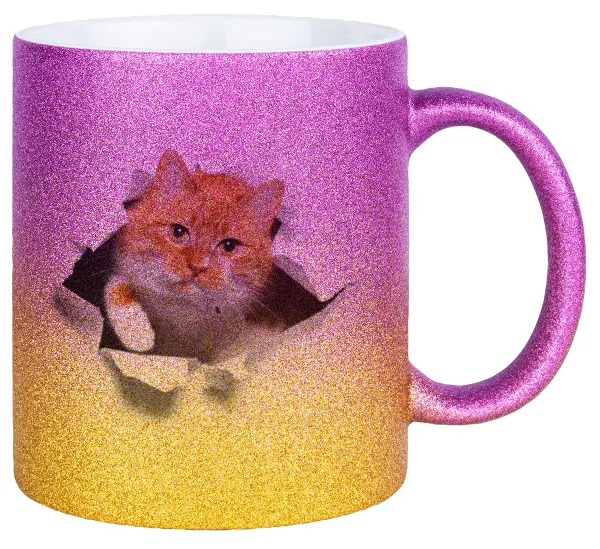 Cat cracked — Gold/pink glitter mug, ceramic, 330ml