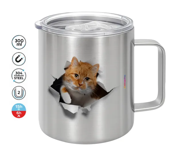 Cat cracked — Double-walled stainless steel mug 300ml with temperature-retaining lid