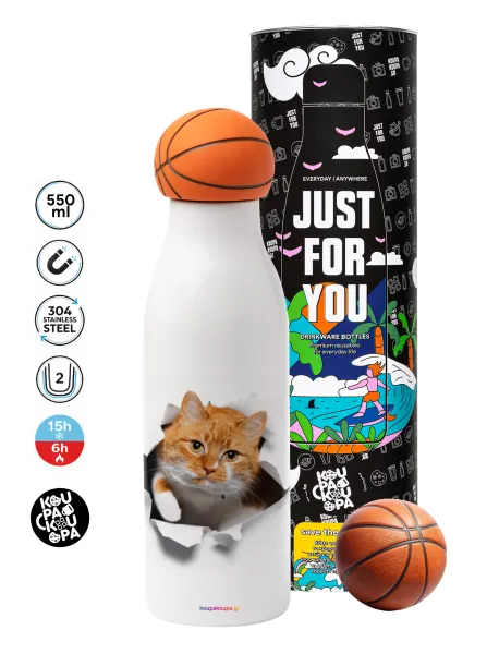 Cat cracked — Bascetball Metal mug thermos, double wall, 550ml