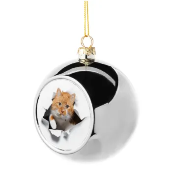 Cat cracked, Silver 8cm Christmas tree ball ornament