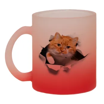 Cat cracked, Κούπα γυάλινη δίχρωμη με βάση το κόκκινο ματ, 330ml