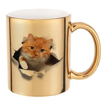 Cat cracked, Mug ceramic, gold mirror, 330ml