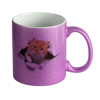 Cat cracked, Κούπα Μωβ Glitter που γυαλίζει, κεραμική, 330ml