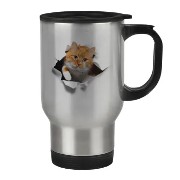 Cat cracked, Κούπα ταξιδιού ανοξείδωτη με καπάκι, διπλού τοιχώματος (θερμό) 450ml