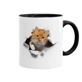Cat cracked, Κούπα χρωματιστή μαύρη, κεραμική, 330ml