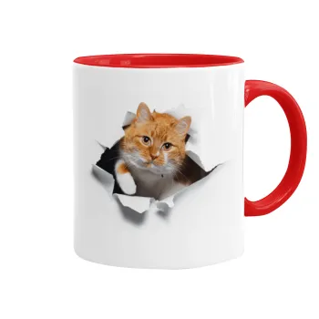 Cat cracked, Mug colored red, ceramic, 330ml