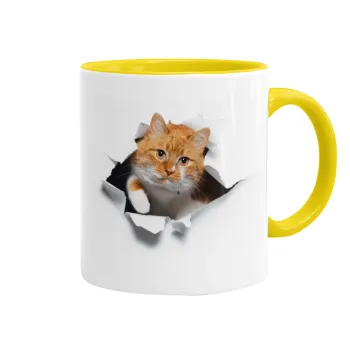 Cat cracked, Mug colored yellow, ceramic, 330ml