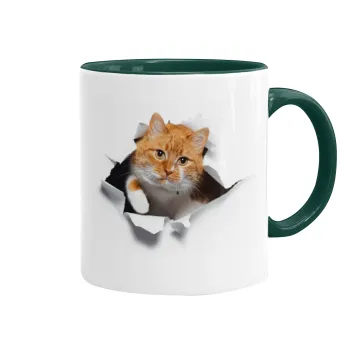 Cat cracked, Κούπα χρωματιστή πράσινη, κεραμική, 330ml