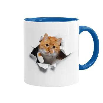 Cat cracked, Mug colored blue, ceramic, 330ml