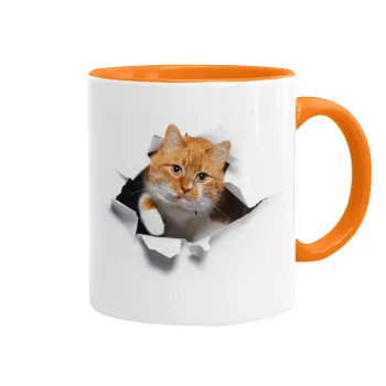 Cat cracked, Mug colored orange, ceramic, 330ml